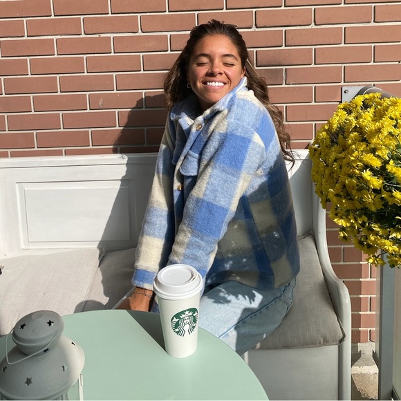 Blue and White Checkered Shirt Jacket - Picture 2 of 2